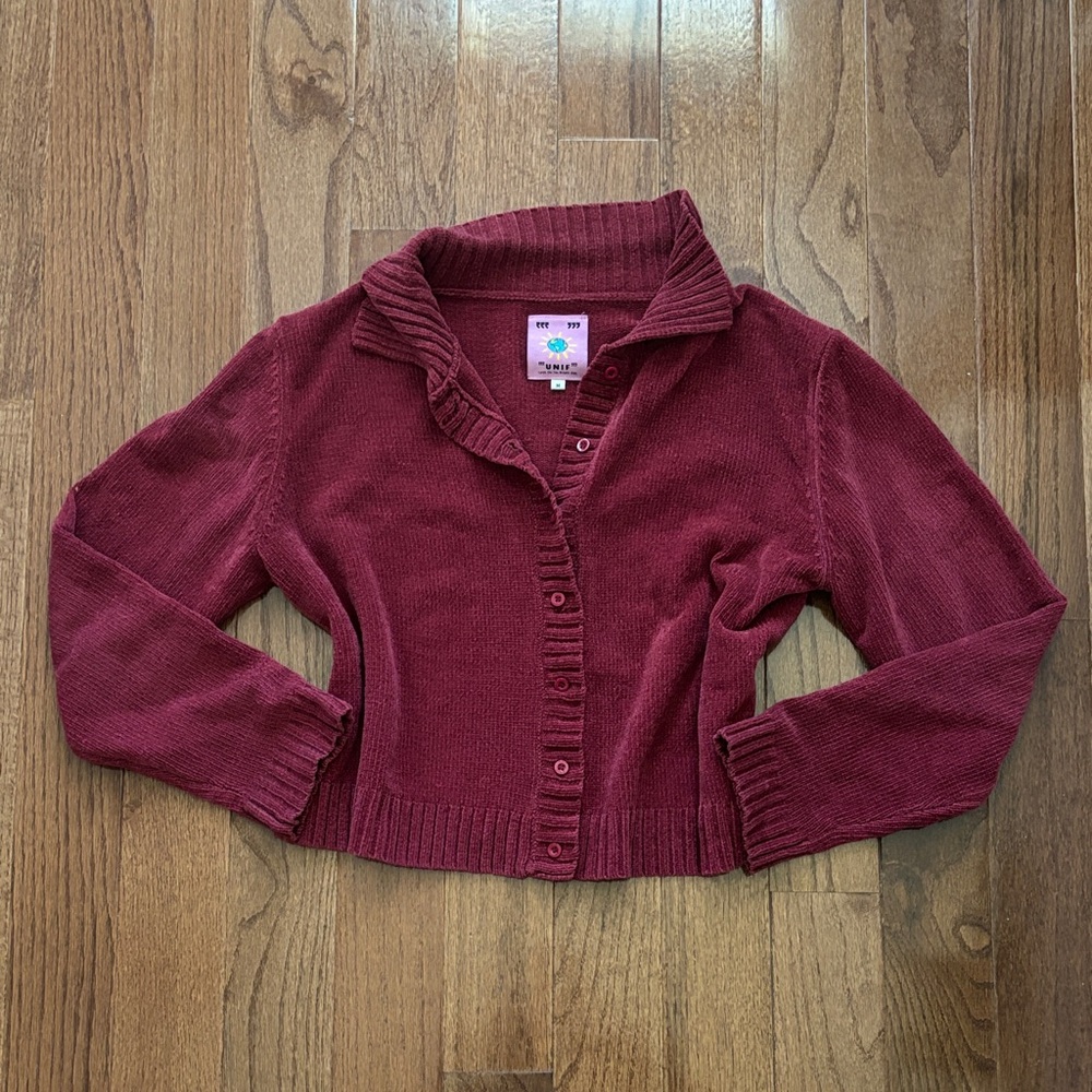 UNIF red knit cozy cardigan medium